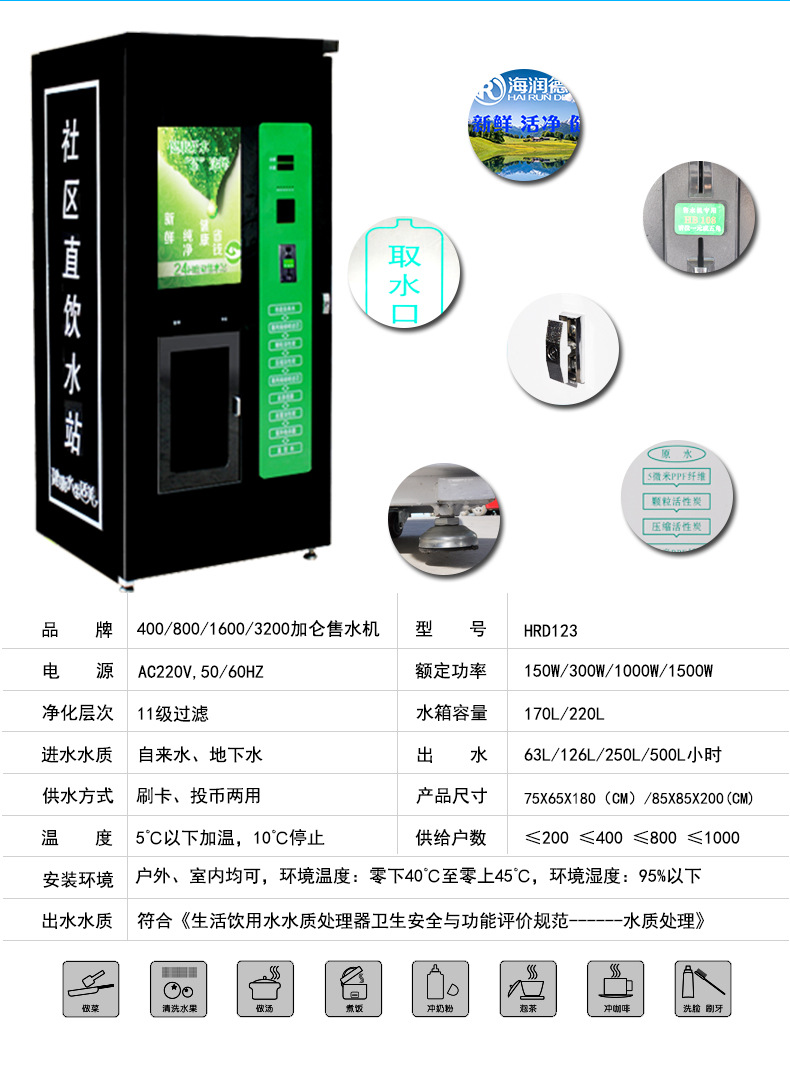 海潤(rùn)德小區(qū)戶(hù)外刷卡投幣無(wú)人自動(dòng)商用售水機(jī)過(guò)濾純凈水直飲凈水器