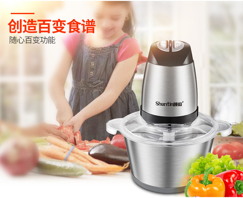 順庭絞肉機(jī)家用電動(dòng)不銹鋼多功能 攪拌機(jī)商用大容量2L