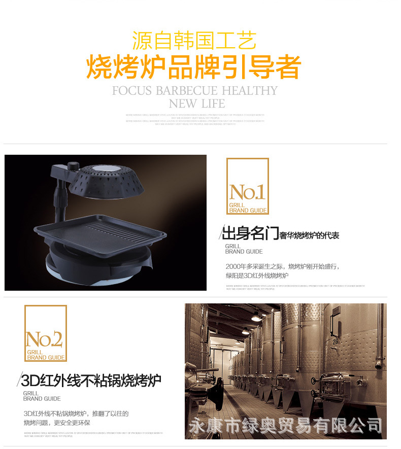 爆款3D紅外線燒烤爐可旋轉(zhuǎn)家用商用無(wú)煙電烤盤(pán)鐵板燒烤肉機(jī)bbq