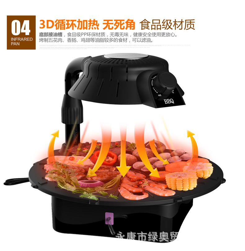 爆款3D紅外線燒烤爐可旋轉(zhuǎn)家用商用無(wú)煙電烤盤(pán)鐵板燒烤肉機(jī)bbq