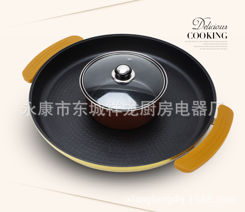 廠家批發(fā)圓形電烤盤 韓國(guó)烤盤 電烤爐韓式無(wú)煙商用家用附帶火鍋
