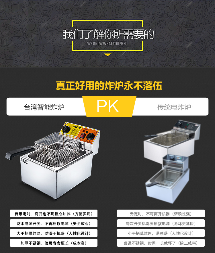 恒芝單缸大電炸爐電炸鍋商用加厚6L油炸機(jī)炸雞翅炸魷魚定時炸爐