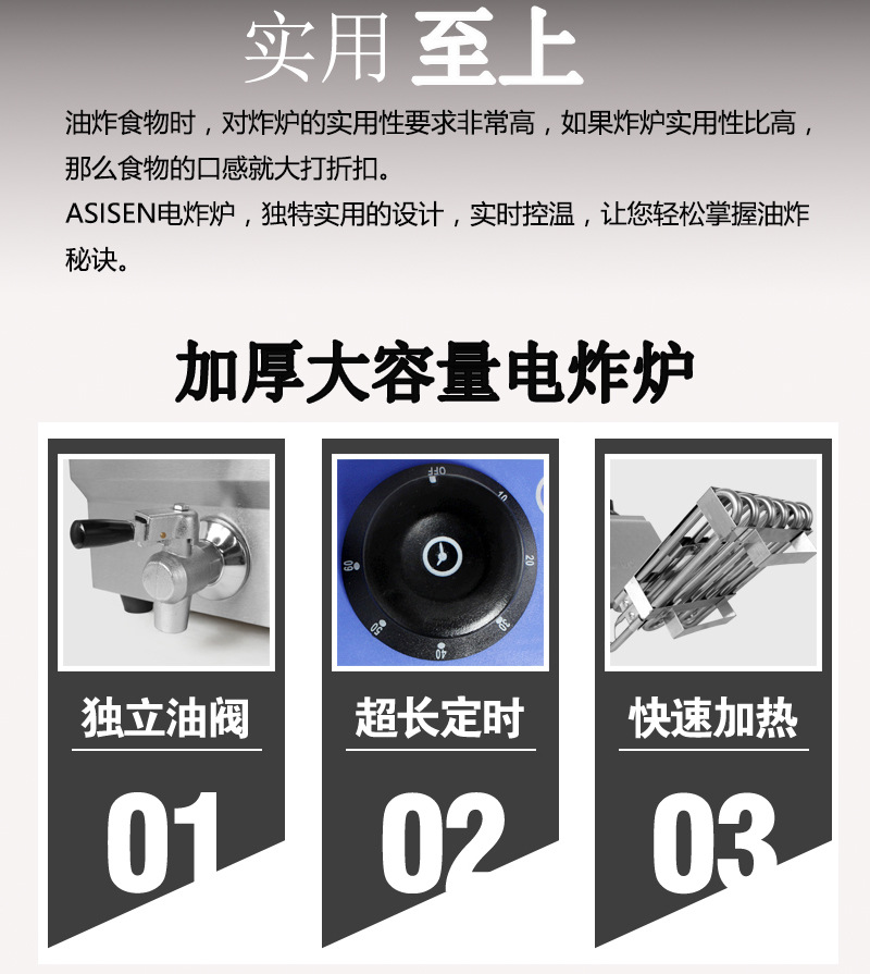 ASISEN臺(tái)式單缸電炸爐定時(shí)電炸鍋商用加厚10L油炸機(jī)炸雞翅炸魷魚