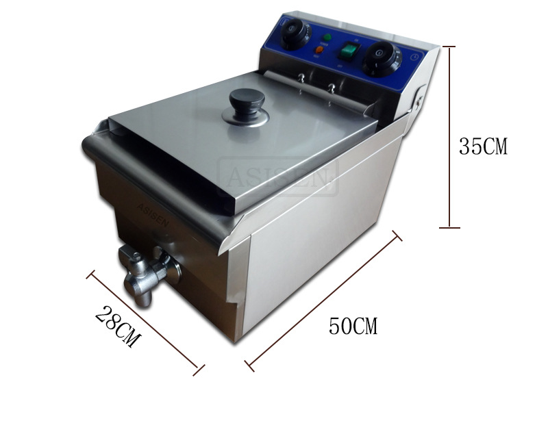 ASISEN臺(tái)式單缸電炸爐定時(shí)電炸鍋商用加厚10L油炸機(jī)炸雞翅炸魷魚