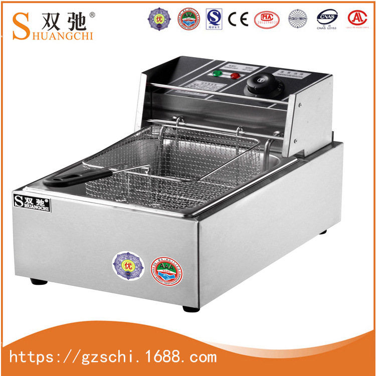 雙弛多功能商用電炸爐炸雞炸薯?xiàng)l單缸單篩不銹鋼電炸爐廠家批發(fā)