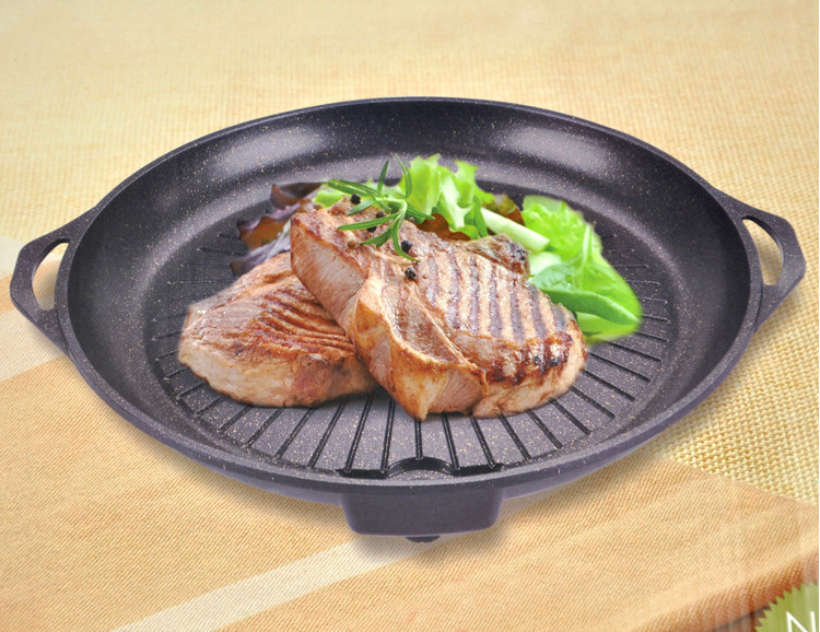 鋁合金燒烤盤(pán) 廠家批發(fā)便捷式戶外爐具 韓式麥飯石復(fù)合底不沾烤盤(pán)