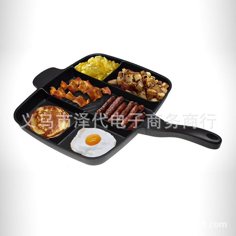 外貿(mào)出口中東五合一多用分格平底煎鍋 黑色方形烤盤(pán) magic pan