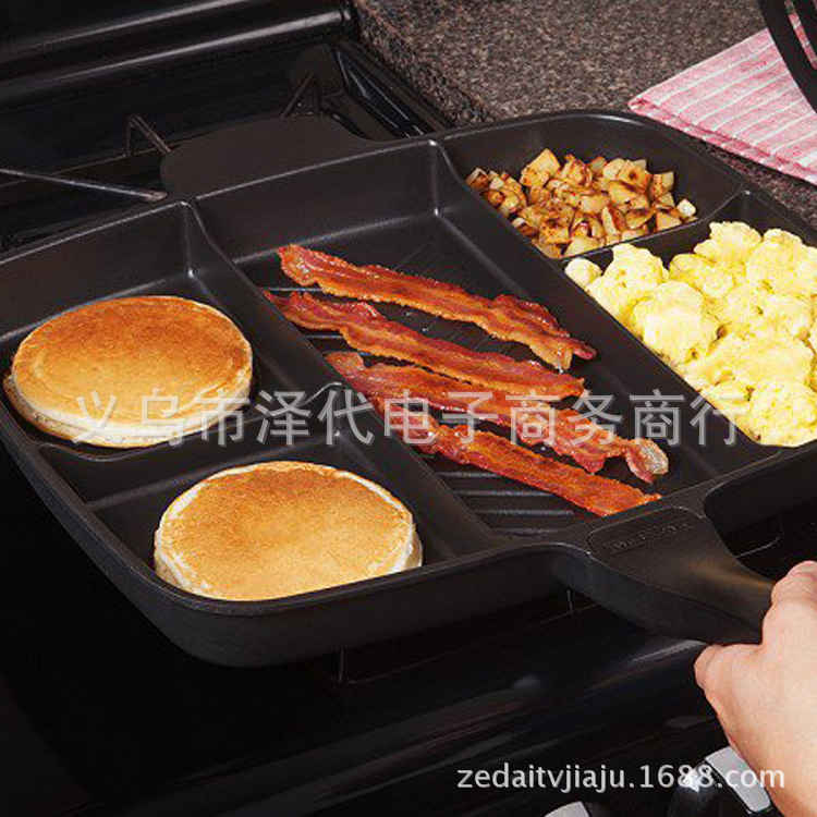 外貿(mào)出口中東五合一多用分格平底煎鍋 黑色方形烤盤(pán) magic pan