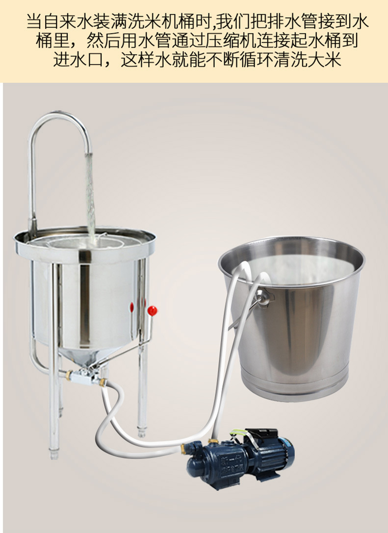 樂創(chuàng)20KG50KG全自動(dòng)不銹鋼洗米機(jī) 水壓式大型淘米機(jī) 商用洗米機(jī)
