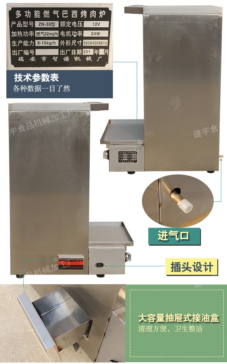 商用燃?xì)獠讳P鋼巴西無煙自動旋轉(zhuǎn)燒烤爐土耳其烤肉機(jī)拌飯肉夾饃機(jī)