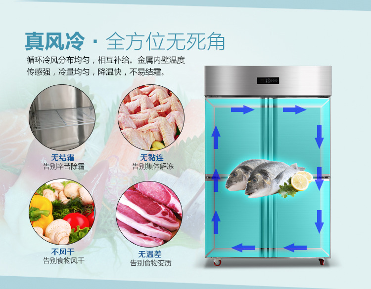 加承不銹鋼廚房冷凍柜 商用廚房冷柜 餐廳速凍柜四門(mén)立式冰柜風(fēng)冷