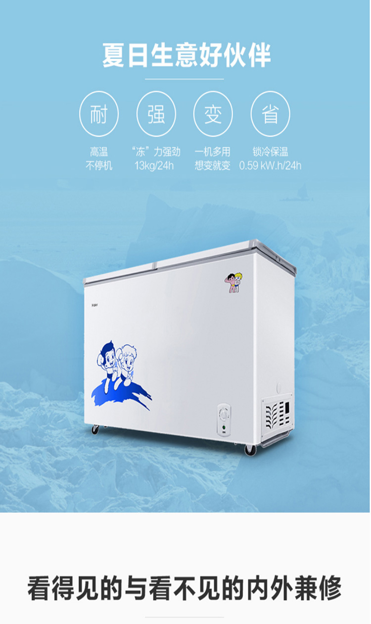 Haier/海爾 FCD-215SEA 雙門(mén)冷藏冷凍大容量冷柜雙溫臥式商用冰柜
