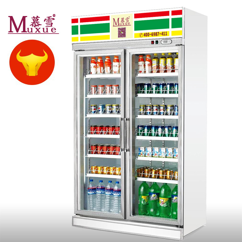 雙門(mén)無(wú)霜立式冷藏保鮮飲料陳列展示柜商用飲料冰柜超市便利店冷柜
