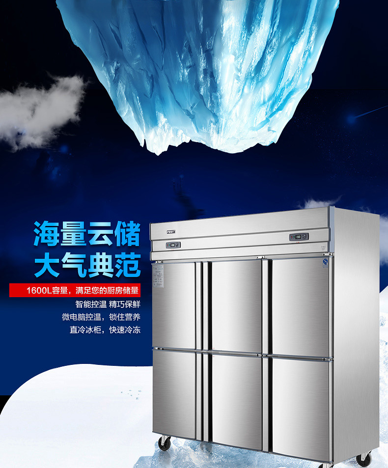 FEST六門冰箱 六門冷柜 冰柜商用雙機(jī)雙溫立式冷藏冷凍廚房冰箱