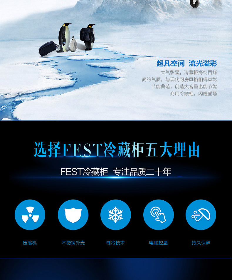 FEST六門冰箱 六門冷柜 冰柜商用雙機(jī)雙溫立式冷藏冷凍廚房冰箱