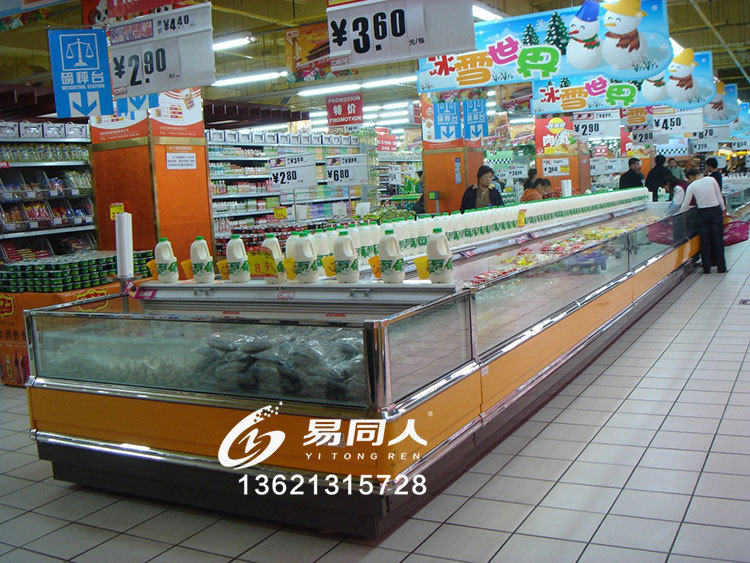 超市冷凍展示柜海鮮水產(chǎn)自選臥式冰柜定做上開(kāi)口風(fēng)冷急凍島柜