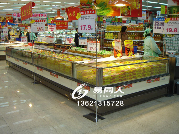 超市冷凍展示柜海鮮水產(chǎn)自選臥式冰柜定做上開(kāi)口風(fēng)冷急凍島柜