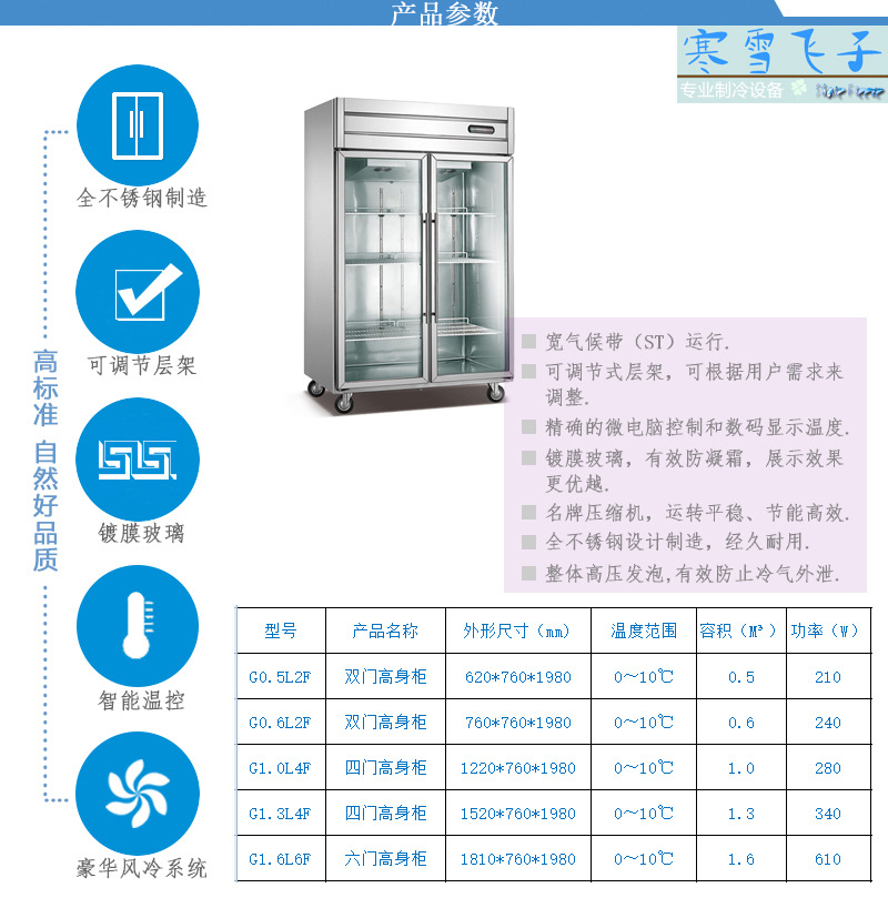 四門風(fēng)冷不銹鋼無(wú)霜玻璃門商場(chǎng)超市展示柜飲料水果冷藏保鮮冷柜