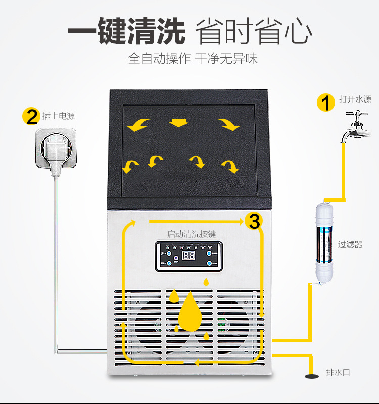 商用大功率制冰機(jī)全自動(dòng)智能制冰商用奶茶店酒吧KTV桶裝50KG