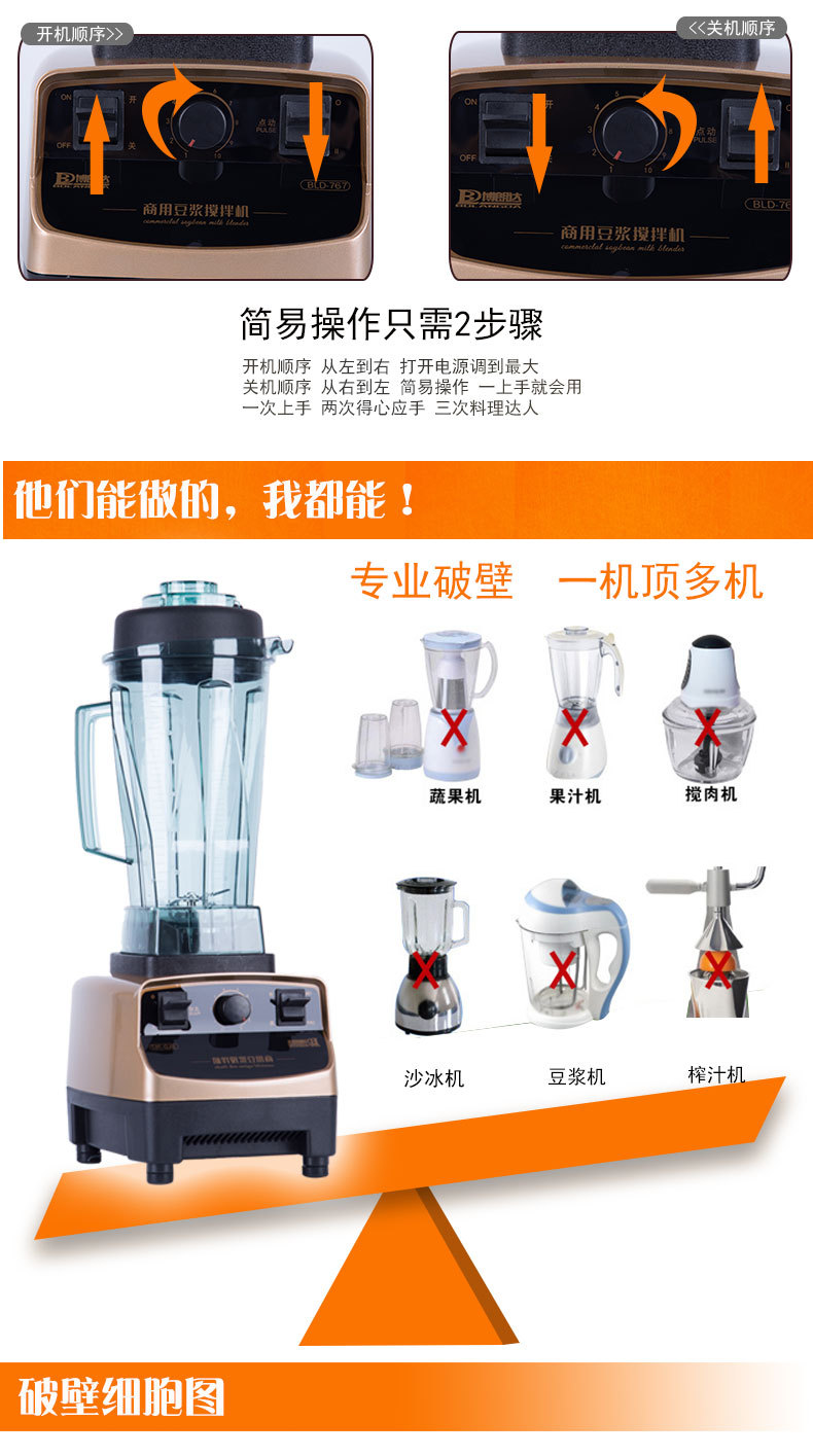 廠家直銷商用大功率沙冰打冰機(jī) 電動(dòng)多功能榨汁破壁料理機(jī) 攪拌機(jī)