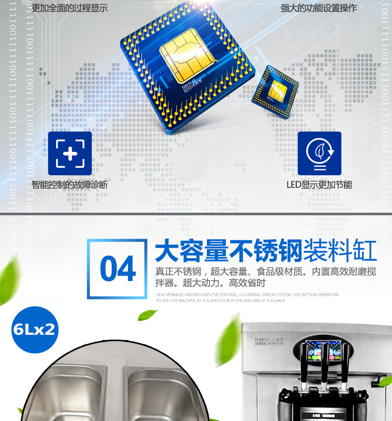 浩博冰淇淋機商用全不銹鋼軟質(zhì)冰激凌機器三色甜蛋筒雪糕機全自動