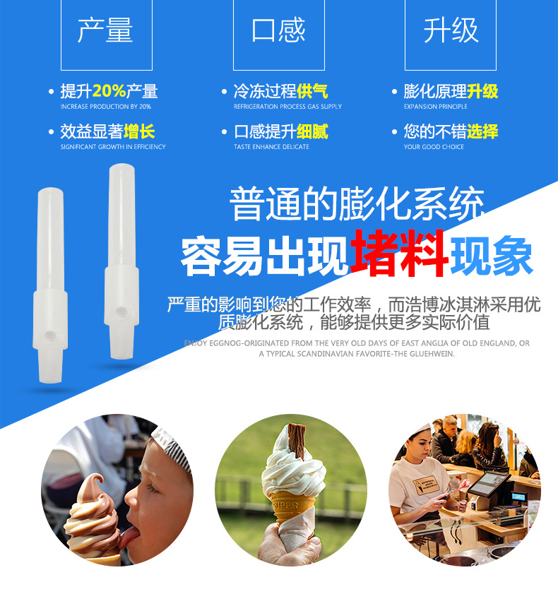 浩博冰淇淋機商用全不銹鋼軟質(zhì)冰激凌機器三色甜蛋筒雪糕機全自動