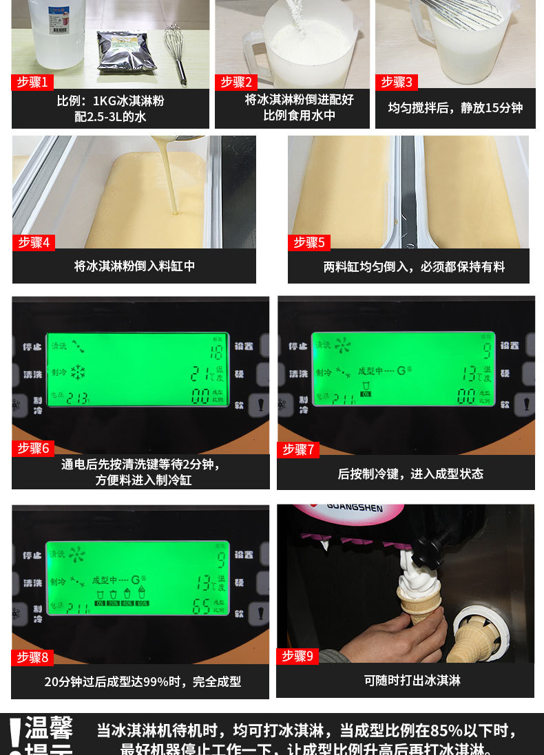 廣紳商用冰激淋機全自動冰激凌機三色圣代軟質(zhì)冰激淋機觸屏雪糕機
