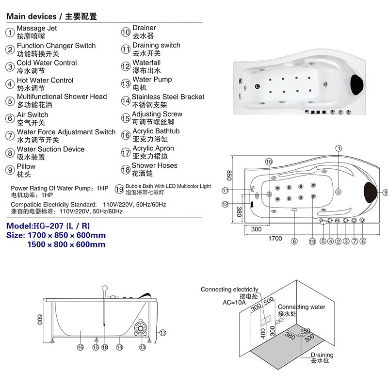 廠家 多功能 智能按摩沖浪方浴缸 純亞克力 酒店/工程/出口/外貿(mào)