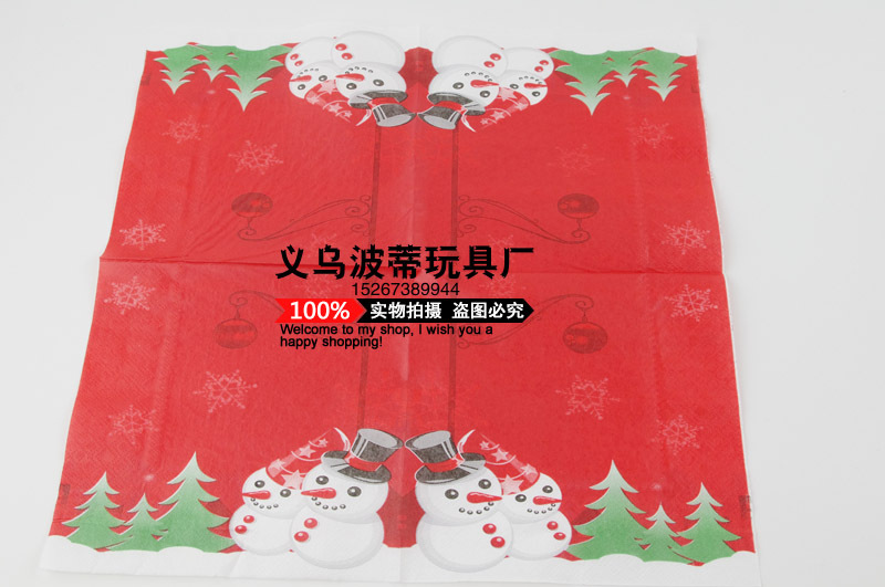 廠家雪人圣誕樹(shù)33CM生日派對(duì)紙巾圣誕節(jié)圓點(diǎn)面巾紙餐巾紙卡通出口