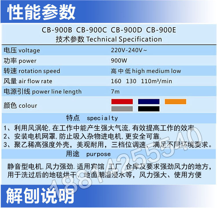 超寶CB900D地面地板強(qiáng)力吹地機(jī)吹干機(jī)三速拉桿式吹風(fēng)機(jī) 超市酒店