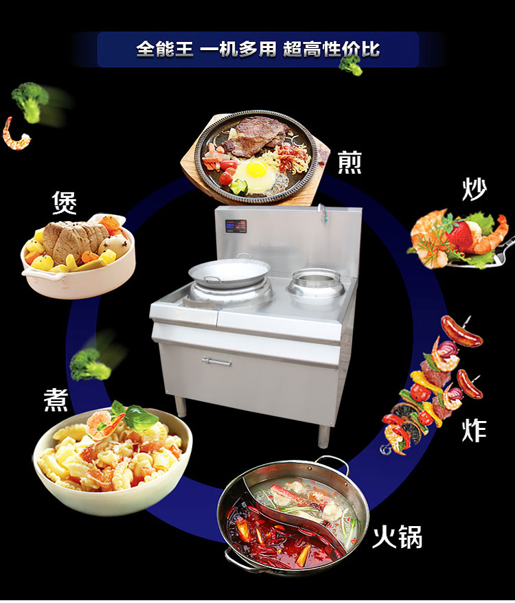 商用電磁炒灶/雙炒單水撐炒灶/微耗電商用灶、單頭單尾電磁爐