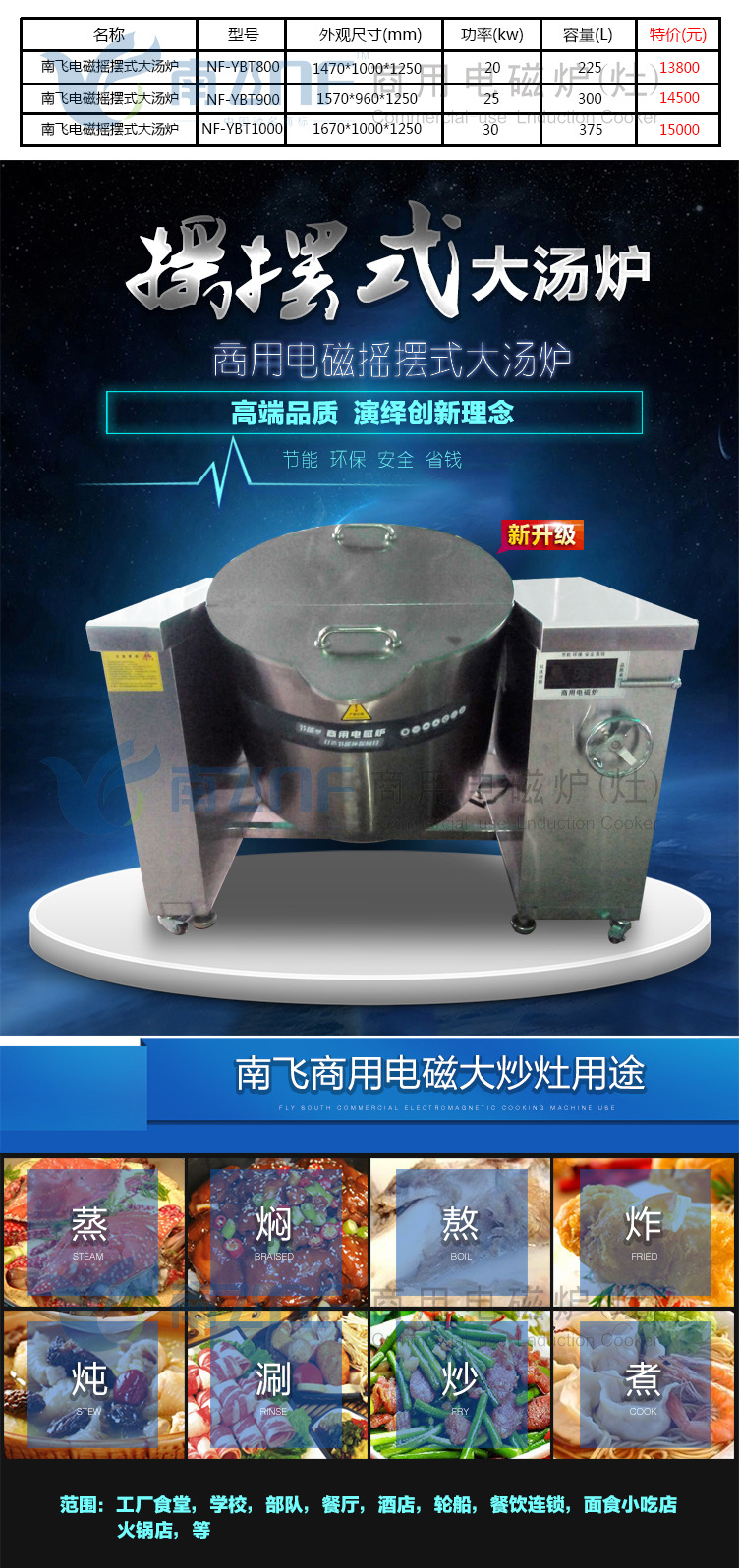 廚房設(shè)備大功率搖擺式大湯爐 商用電磁爐湯鍋加厚不銹鋼 工廠聯(lián)保