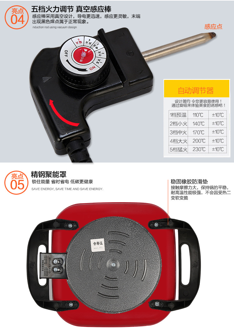 廠家直銷紅雙喜四方鍋 韓式多功能家用電火鍋 6L大容量電熱鍋批發(fā)