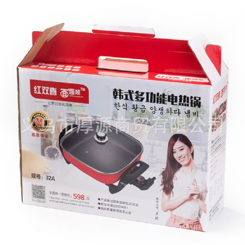 廠家直銷紅雙喜四方鍋 韓式多功能家用電火鍋 6L大容量電熱鍋批發(fā)