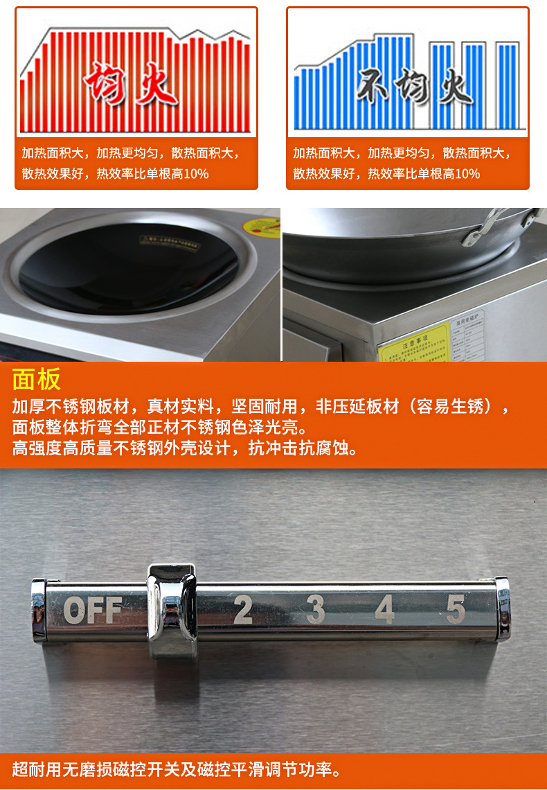 3.5KW臺(tái)式單頭凹面小炒爐 臺(tái)式大功率商用電磁爐 可拋炒電磁灶