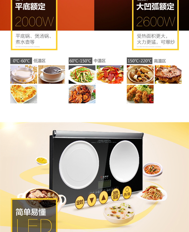 Sunpentown/尚朋堂 YS-IC34H02L家用凹面雙頭灶臺(tái)式嵌入式電磁爐