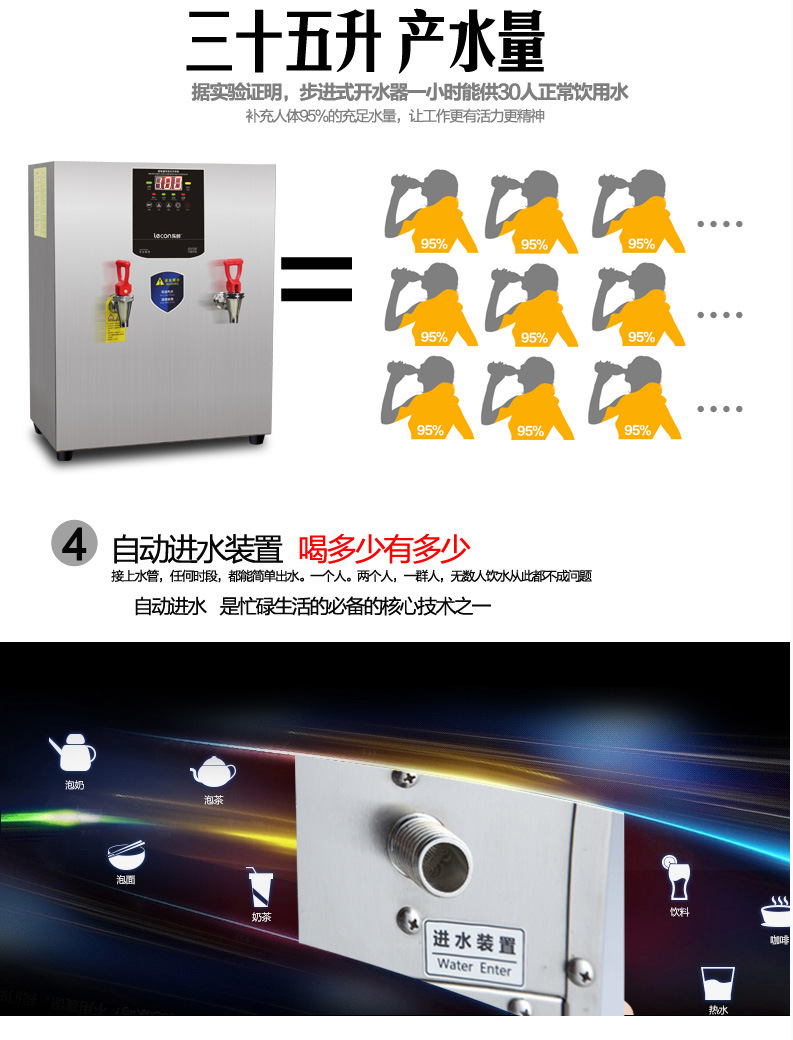樂創(chuàng) 全自動(dòng)開水器 商用30L電熱步進(jìn)式開水器 不銹鋼即熱式飲水機(jī)