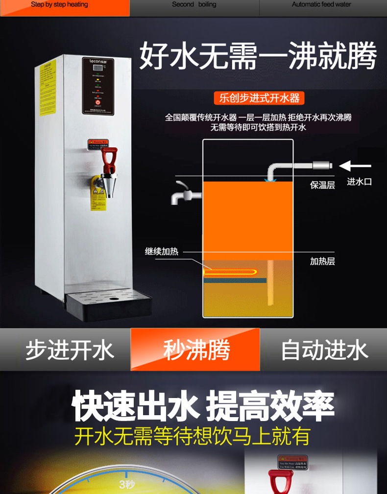 樂創(chuàng) 全自動(dòng)商用電熱步進(jìn)式開水器 開水桶保溫 即熱奶茶店開水機(jī)