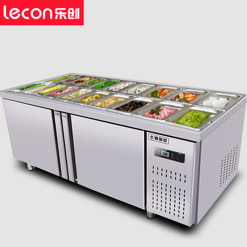 樂(lè)創(chuàng)開槽點(diǎn)菜柜 保鮮工作臺(tái) 平冷操作臺(tái) 涼菜奶茶冰箱 商用沙拉臺(tái)