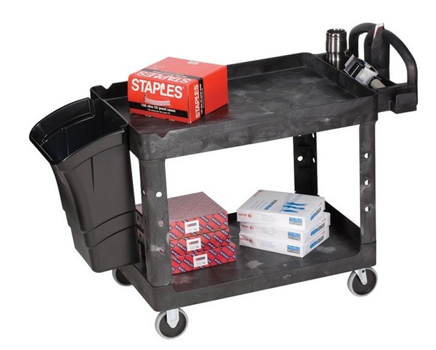 正品現(xiàn)貨樂柏美Rubbermaid雙層重型工業(yè)推車工具車工作臺(tái)4520