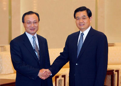 國家主席胡錦濤在北京人民大會(huì)堂會(huì)見韓國總理李海瓚